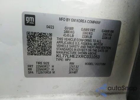 2024 Chevrolet Trax Fwd Lt z USA, uszkodzony, nr VIN KL77LHE2XRC031053